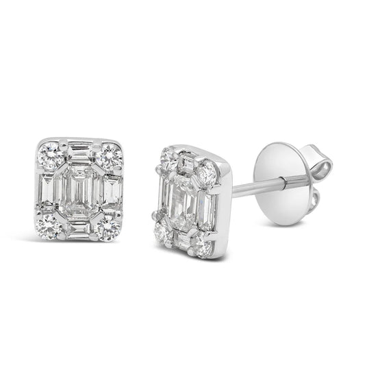 18K White Gold Diamond Cluster Earrings - GSE02917
