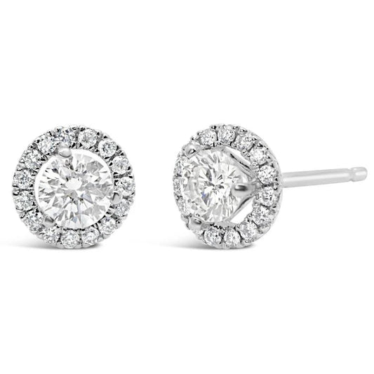 18K White Gold Diamond Halo Stud Earrings - E49-3.5W