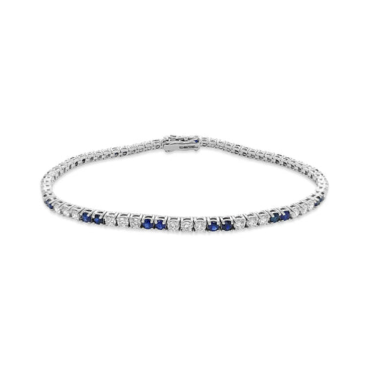 18K White Gold Diamond & Blue Sapphire Tennis Bracelet - BL6111