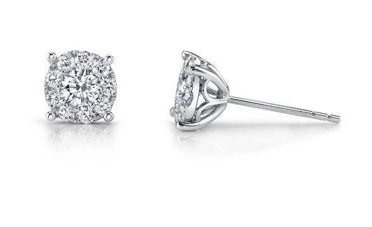 18K White Gold Illusion Set Diamond Earrings - ME3950