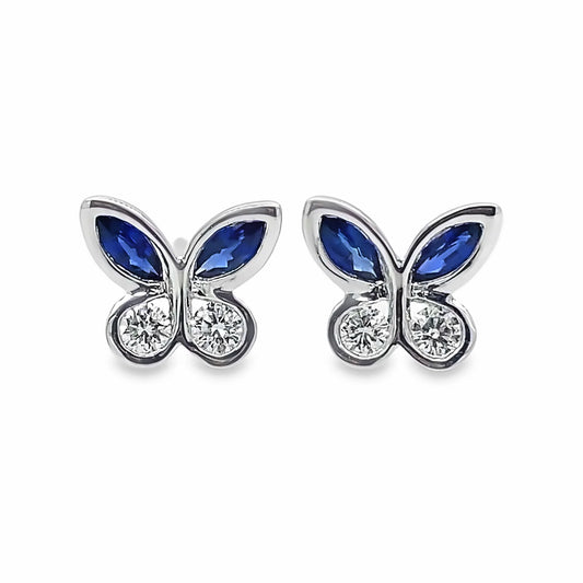 18K White Gold Marquise Blue Sapphire and Diamond Butterfly Stud Earrings - EFA8923
