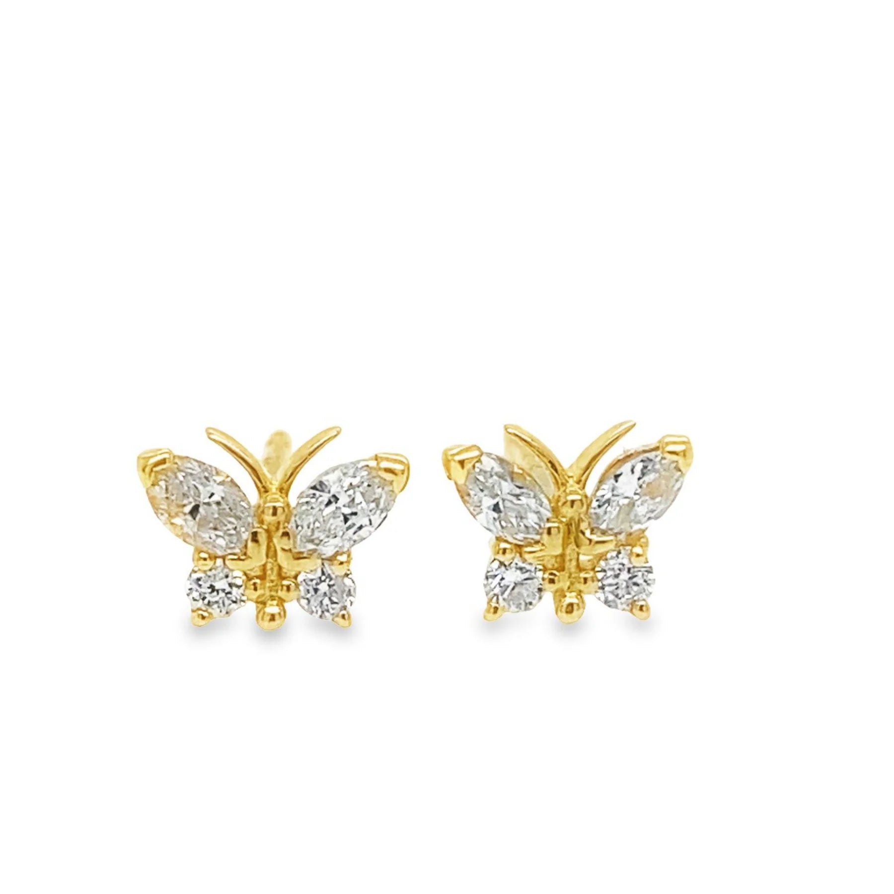 18K Yellow Gold Diamond Butterfly Stud Earrings, 4 RD 4 MARQ 0.35CT G SI1 - HKE00826B