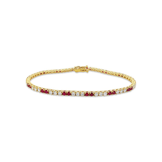 18K Yellow Gold Diamond & Ruby Tennis Bracelet - BL6111