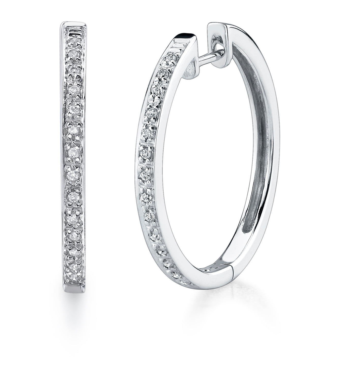 White Gold Pave Set Diamond Hoop Earrings -  2M92DW