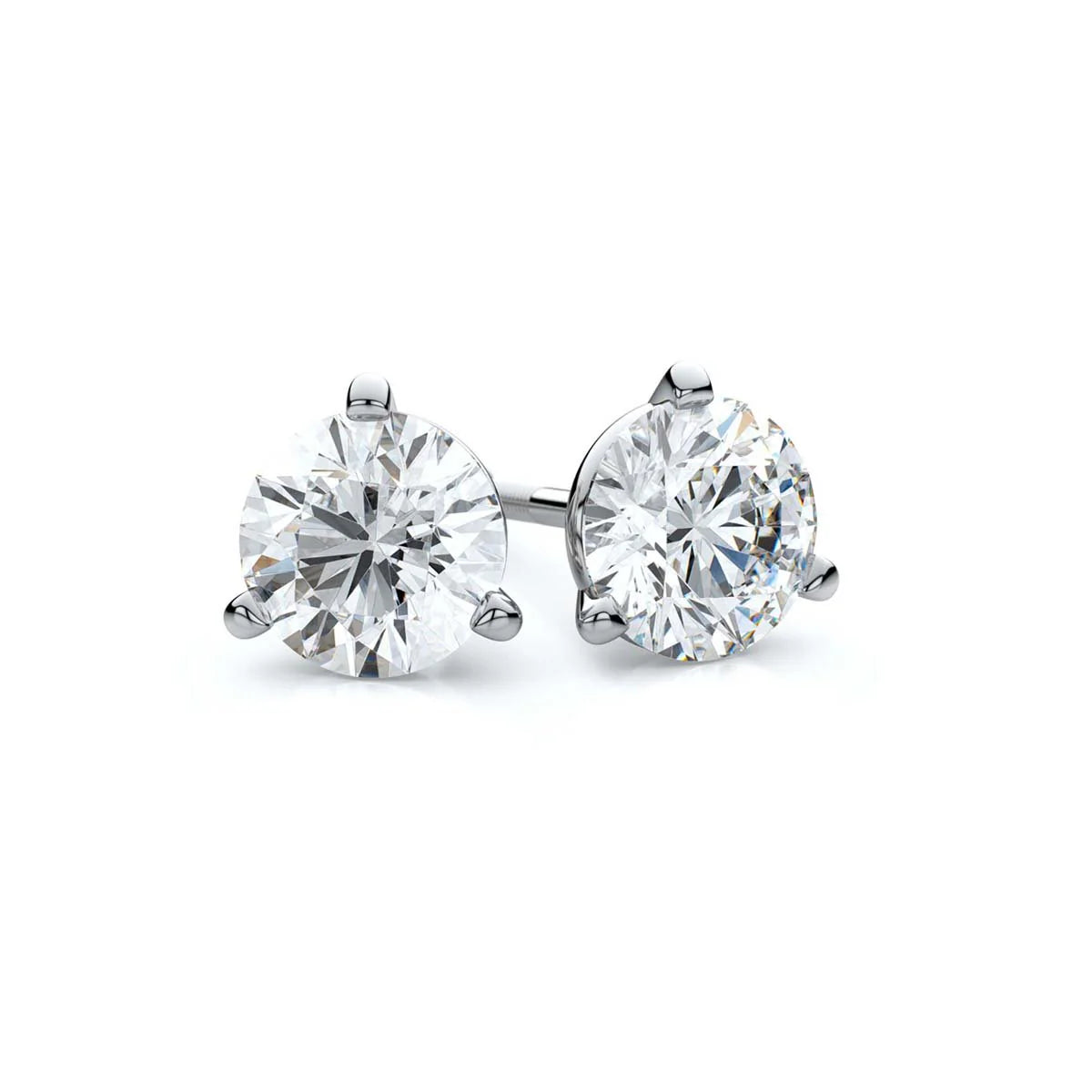 18K Gold Three Prong Martini Lab Grown Diamond Stud Earrings - 1.51 ct. total weight