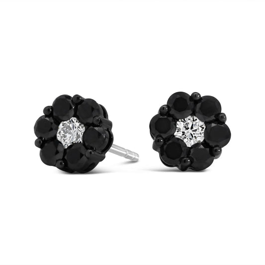 18K White Gold & Black Rhodium Diamond Flower Stud Earrings - AE0392