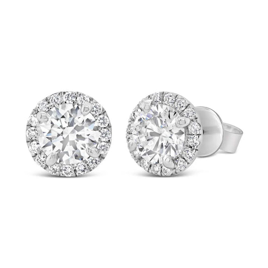 14K White Gold Lab Grown Diamond Halo Stud Earrings - 1.14 ct. total weight