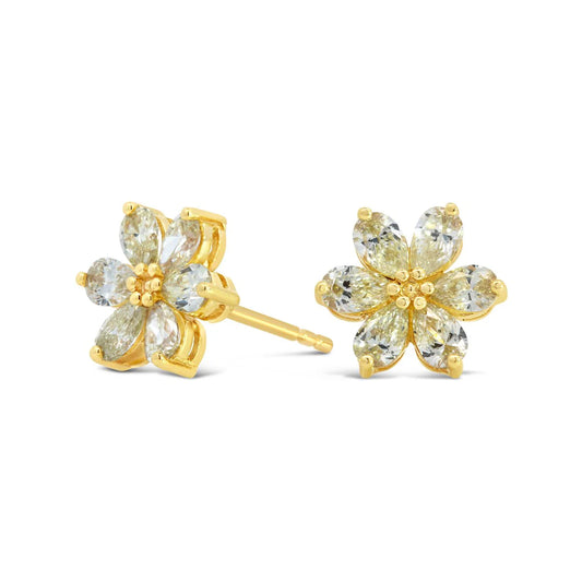 18K Yellow Gold Flower Diamond Stud Earrings - AE0552/Y
