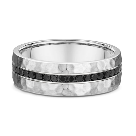 DORA Hammered Finish Mens Wedding Band with Black Diamonds - 665B00G