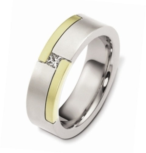 DORA Two Tone Mens Wedding Band with Princess Cut Diamond - A2444