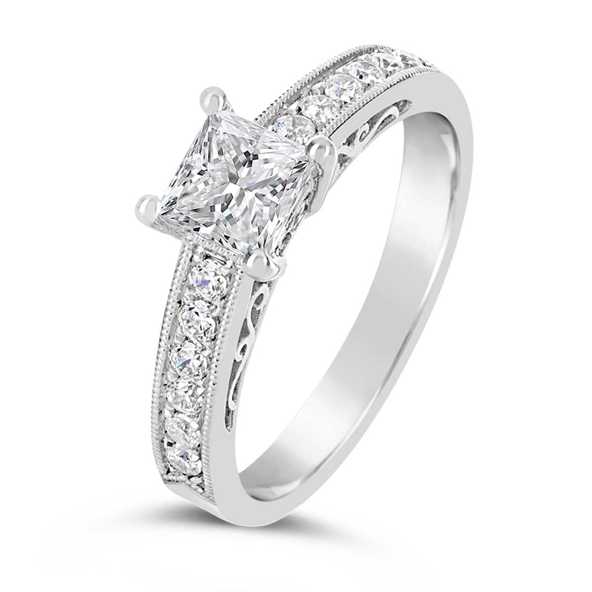 Princess Cut Art Deco Diamond Engagement Ring - ACB004