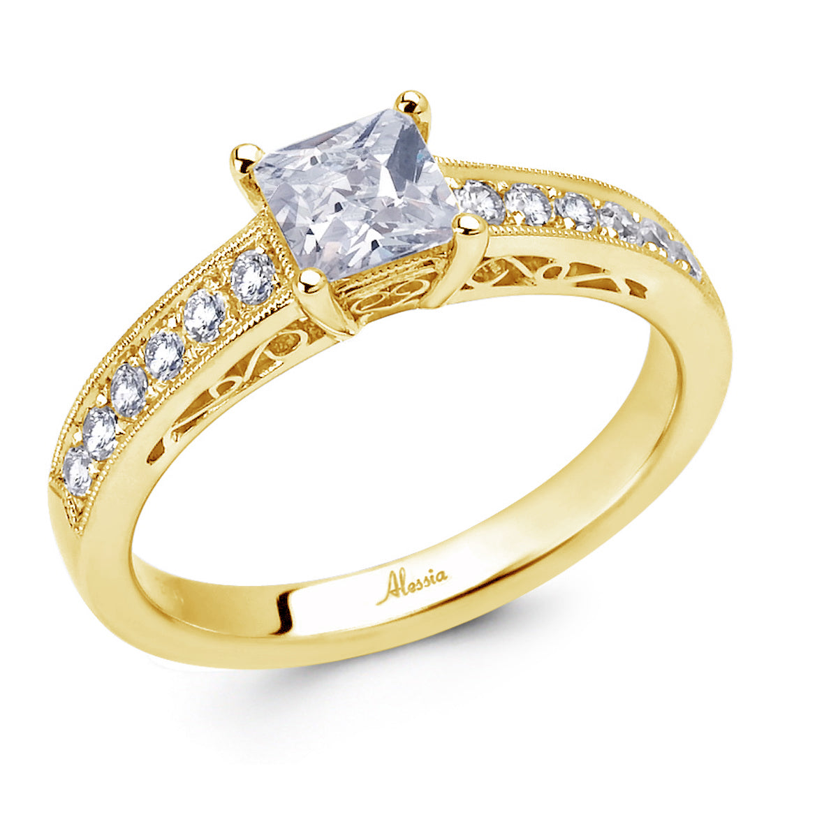 Princess Cut Art Deco Diamond Engagement Ring - ACB004