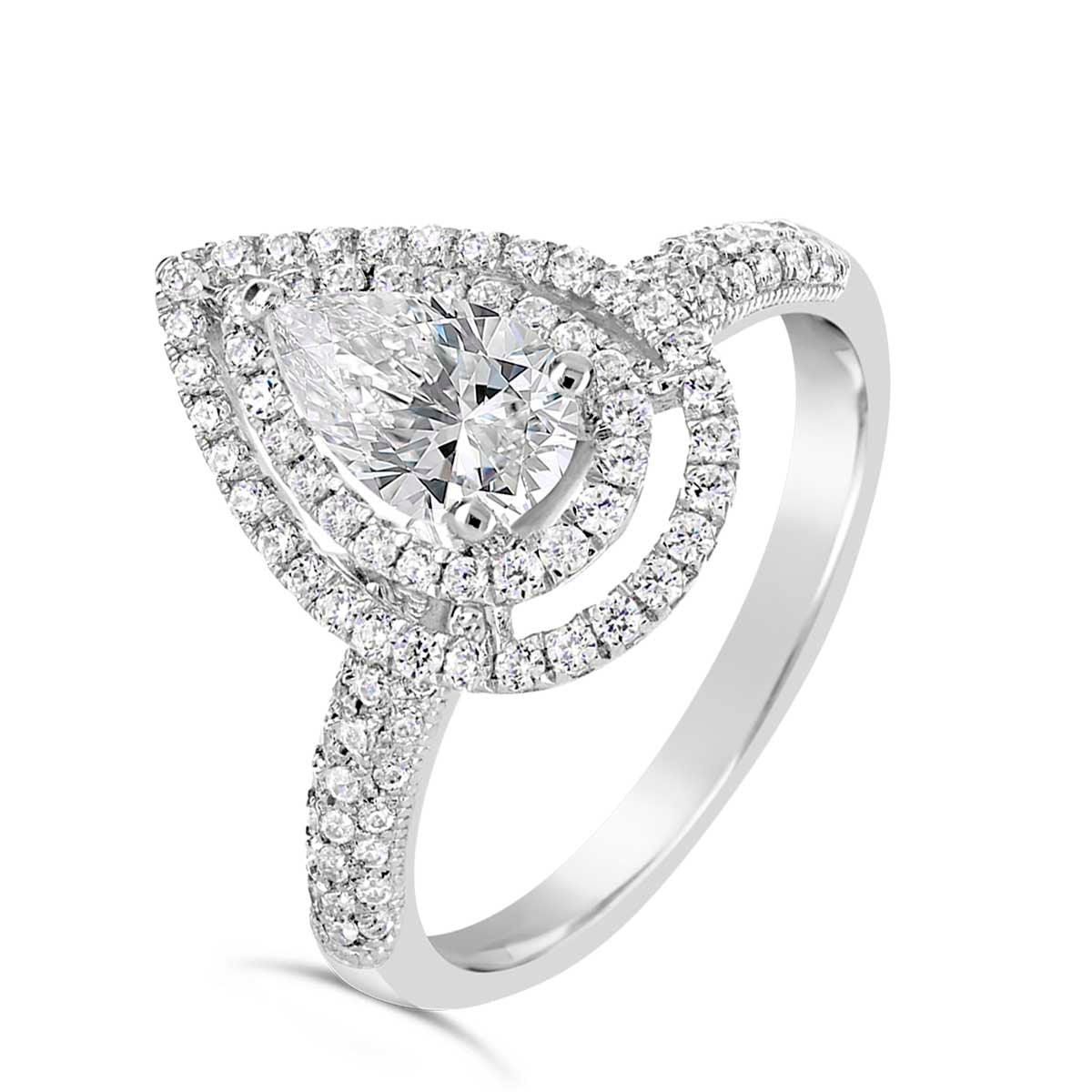 Pear Shape Double Halo Diamond Engagement Ring - ACB005