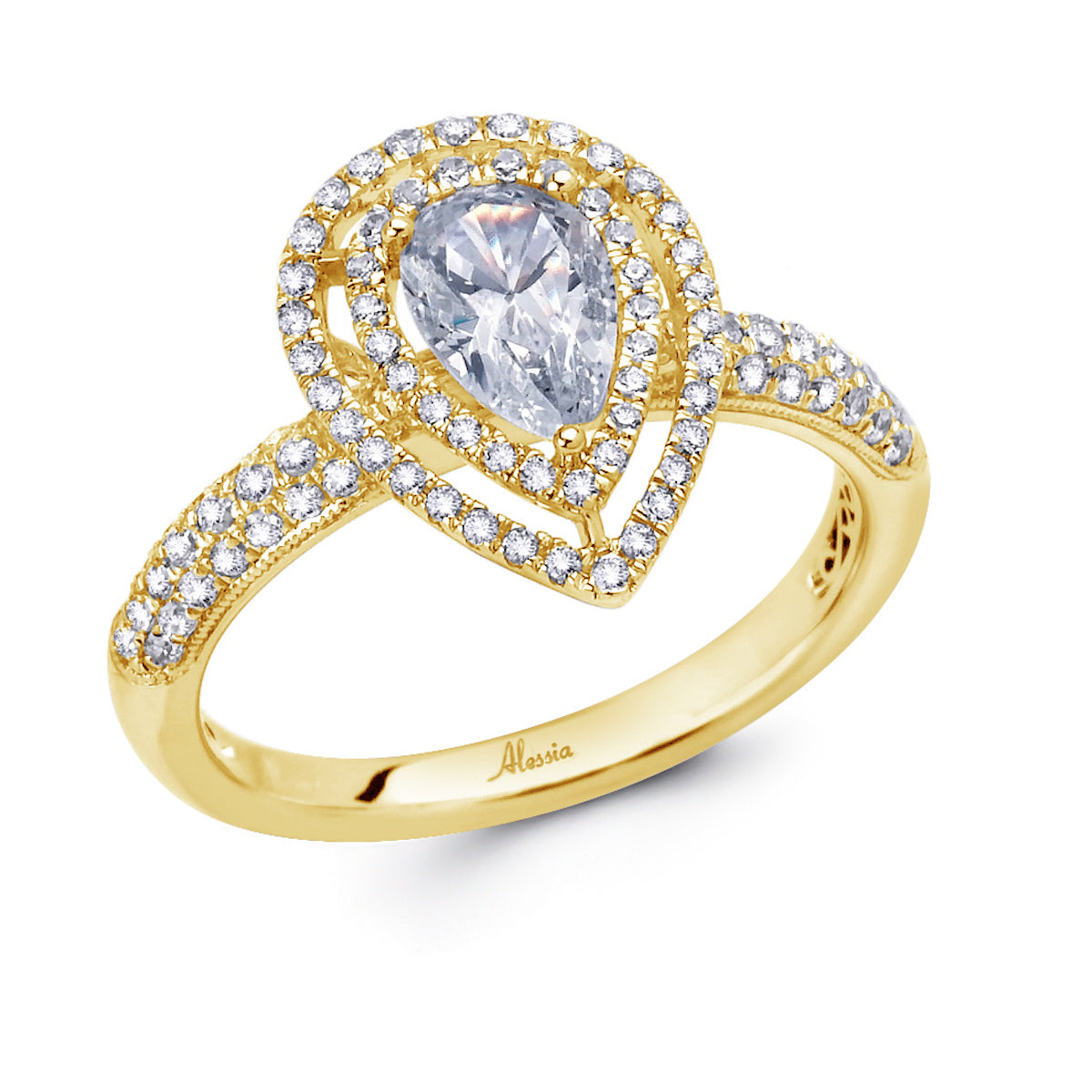 Pear Shape Double Halo Diamond Engagement Ring - ACB005