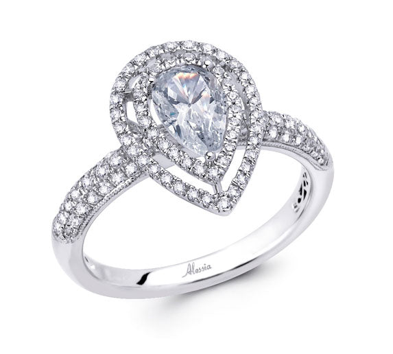 Pear Shape Double Halo Diamond Engagement Ring - ACB005