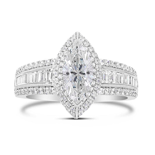 Marquise Shape Diamond Halo Engagement Ring - ACB006