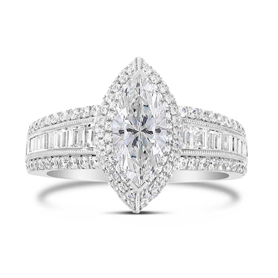 Marquise Shape Diamond Halo Engagement Ring - ACB006