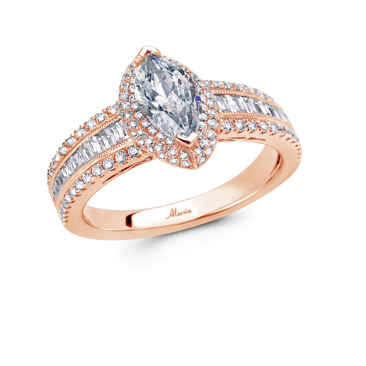 Marquise Shape Diamond Halo Engagement Ring - ACB006