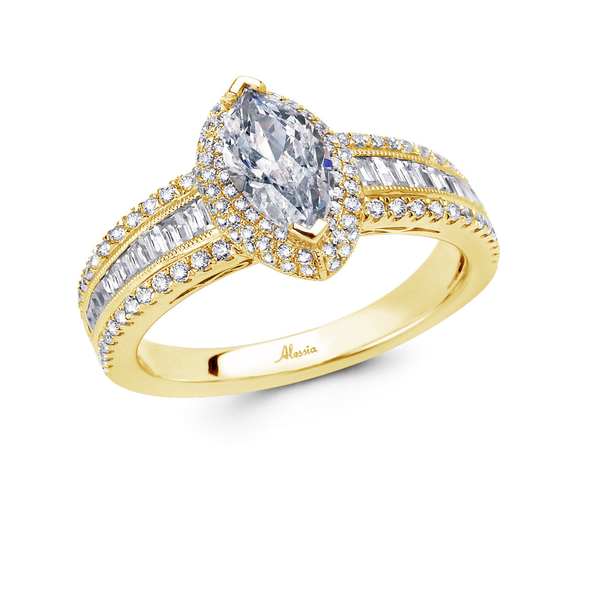 Marquise Shape Diamond Halo Engagement Ring - ACB006