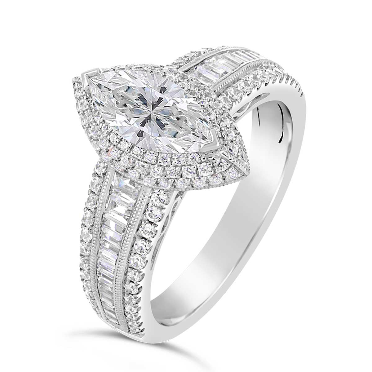 Marquise Shape Diamond Halo Engagement Ring - ACB006