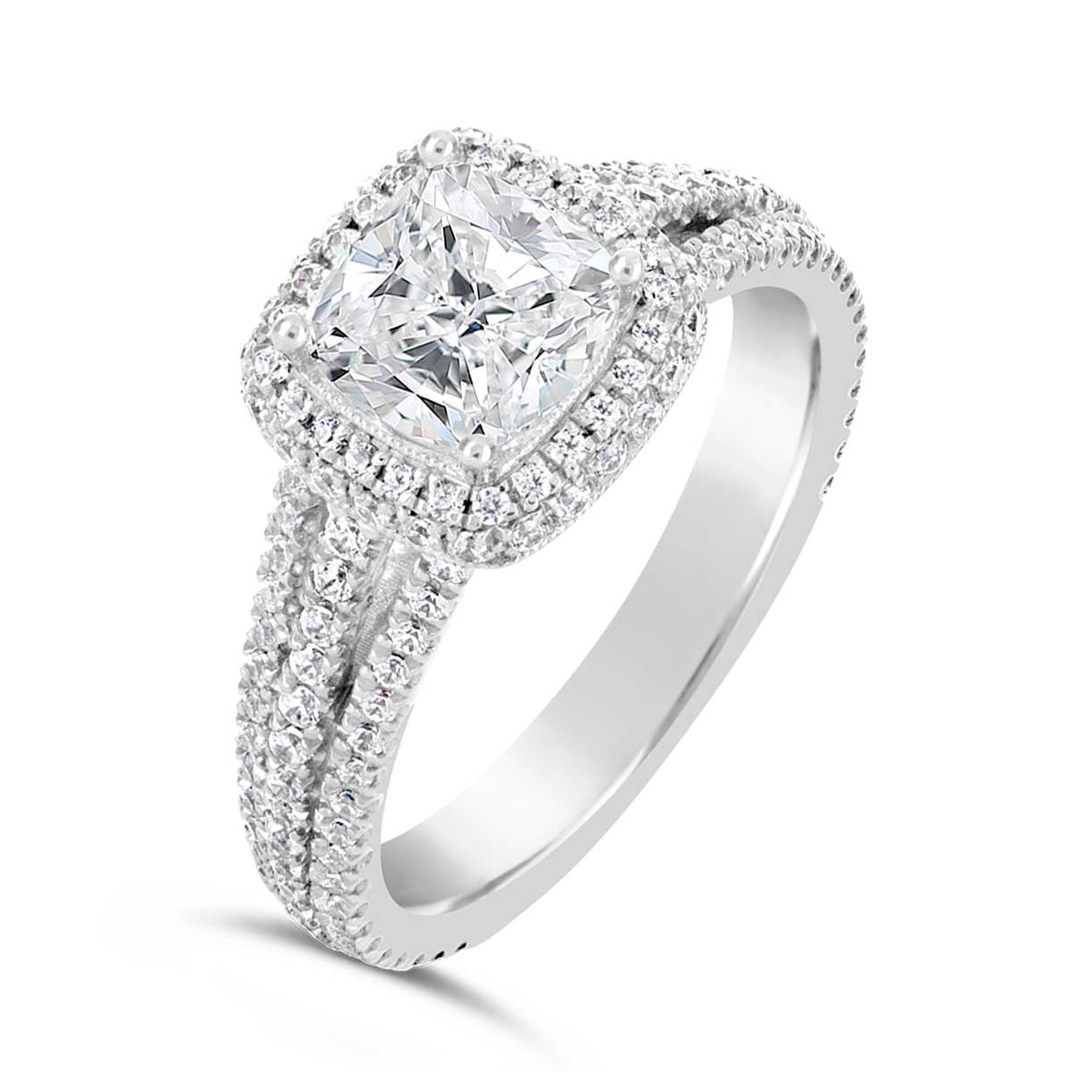 Cushion Cut Diamond Halo Engagement Ring - ACB009