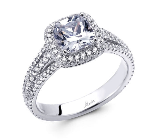 Cushion Cut Diamond Halo Engagement Ring - ACB009