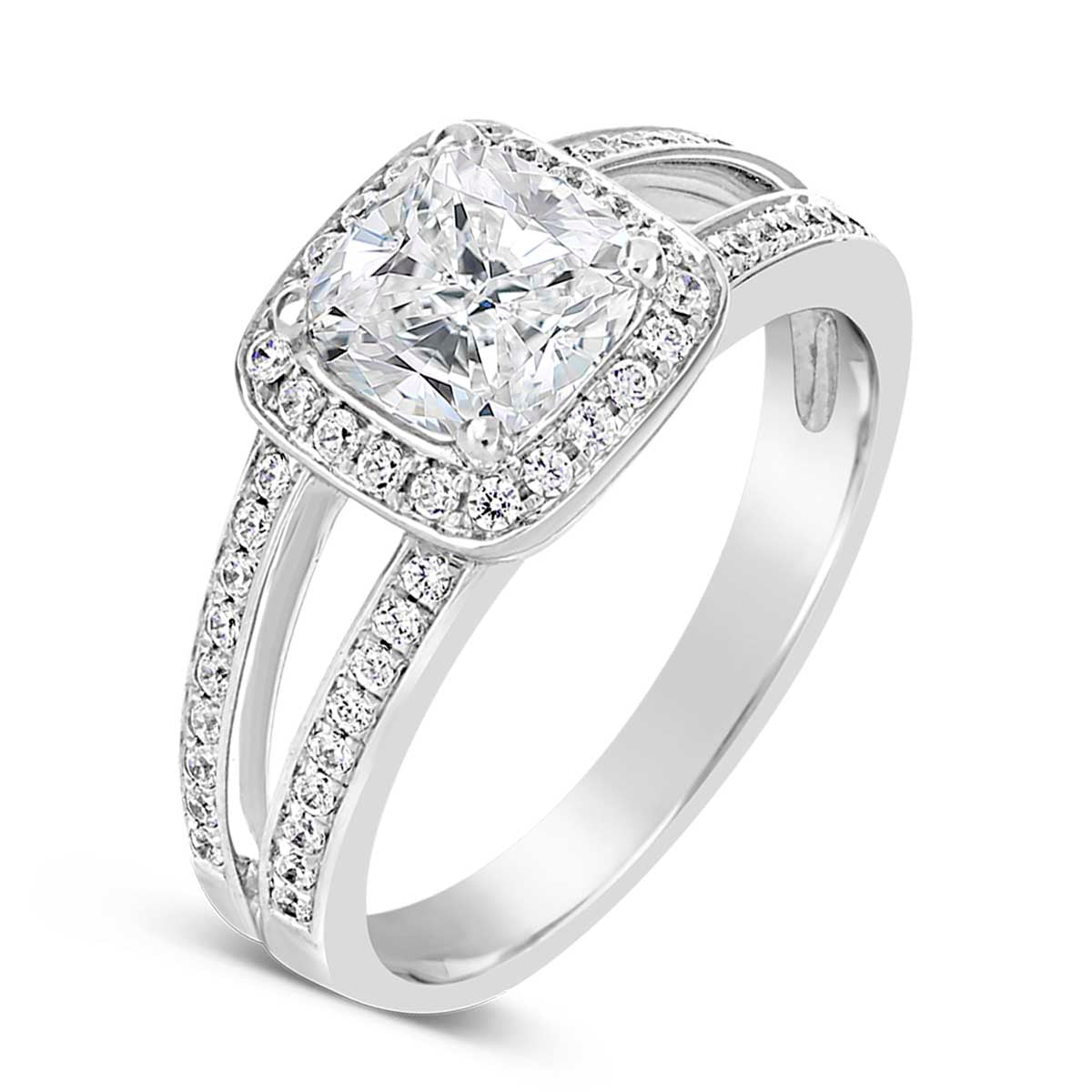 Cushion Cut Diamond Halo Engagement Ring - ACB011