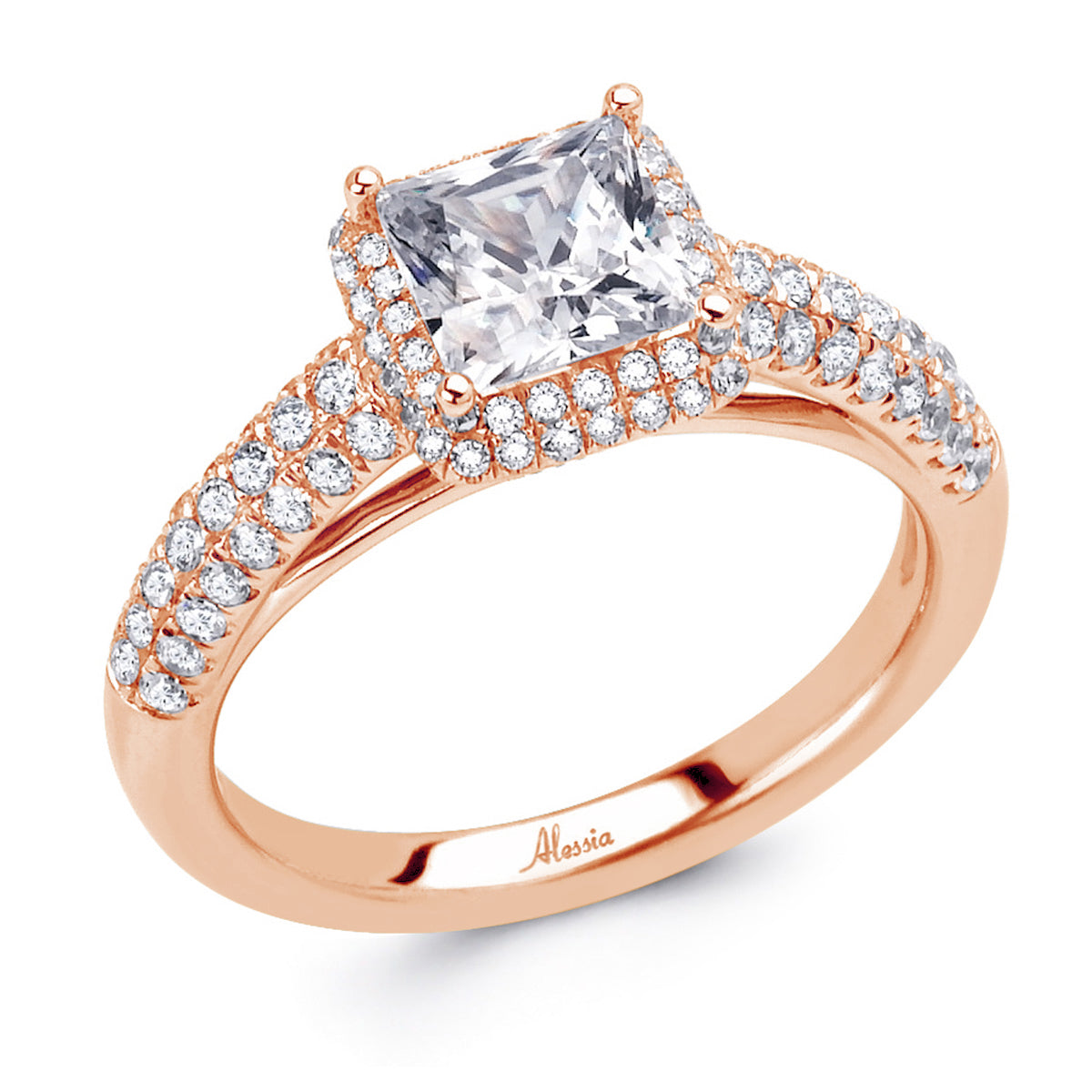 Princess Cut Diamond Halo Engagement Ring - ACB013