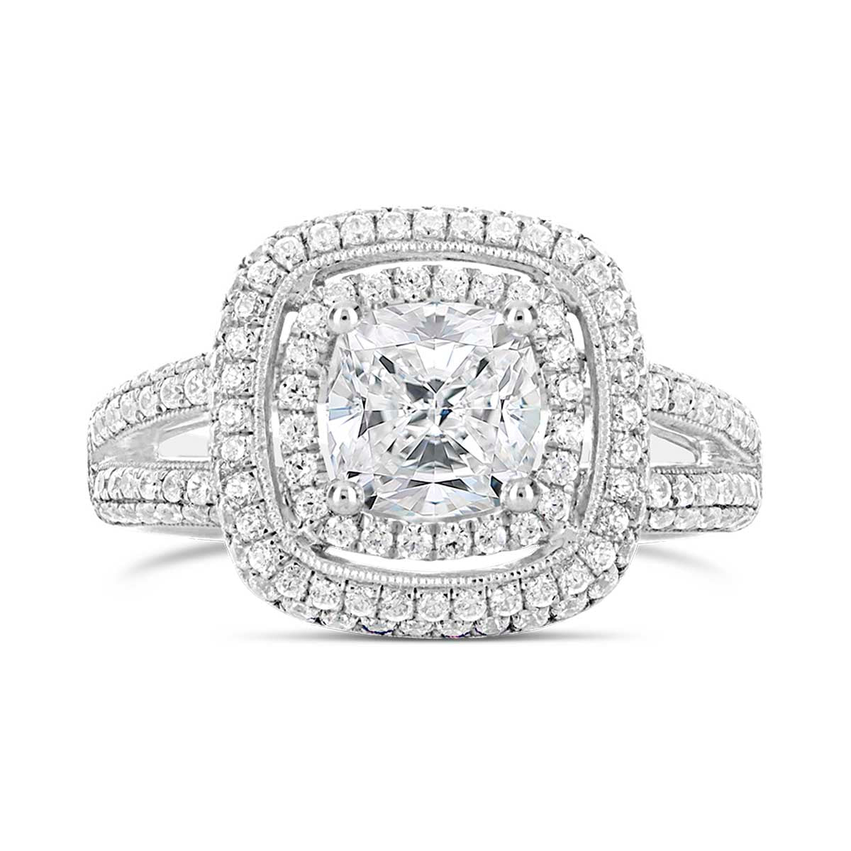 Cushion Cut Diamond Halo Engagement Ring - ACB017