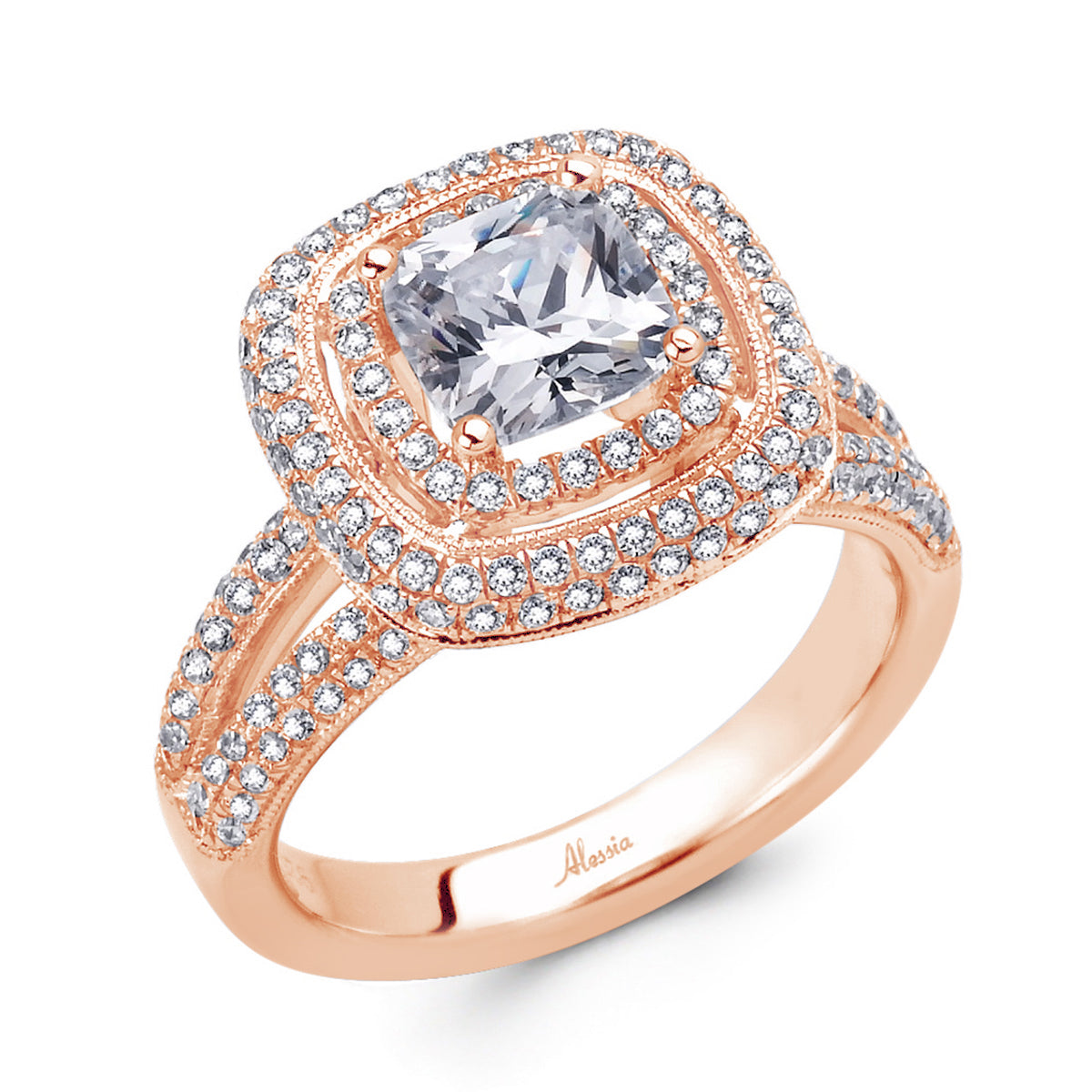 Cushion Cut Diamond Halo Engagement Ring - ACB017