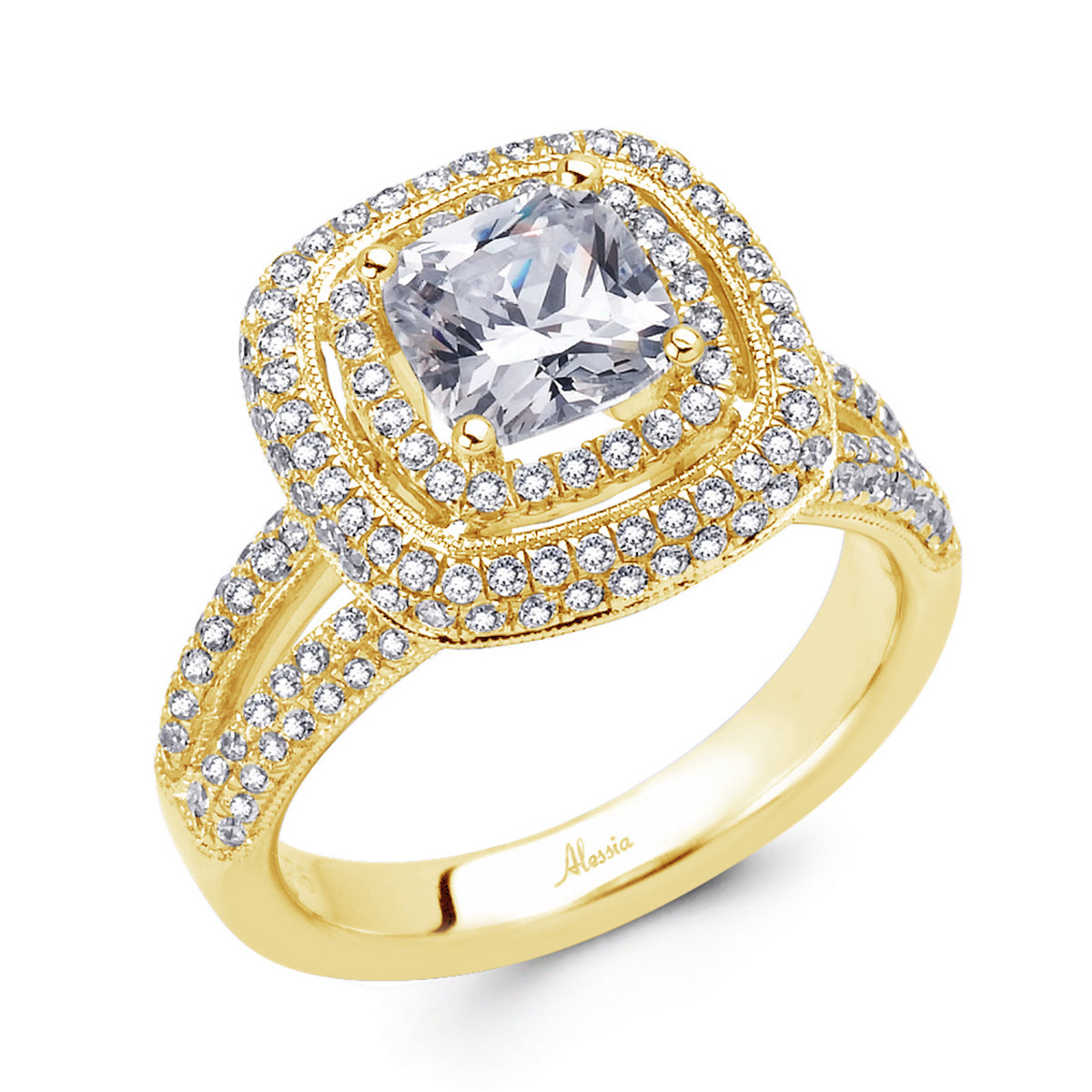 Cushion Cut Diamond Halo Engagement Ring - ACB017