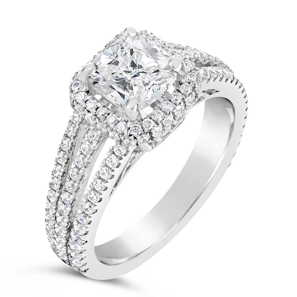 Cushion Cut Diamond Halo Engagement Ring - ACB018