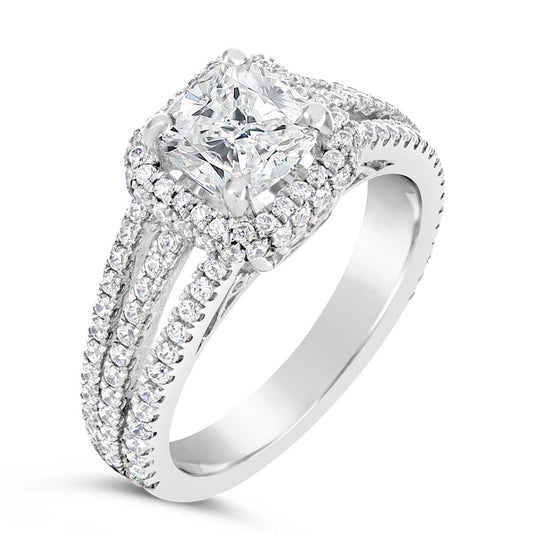 Cushion Cut Diamond Halo Engagement Ring - ACB018