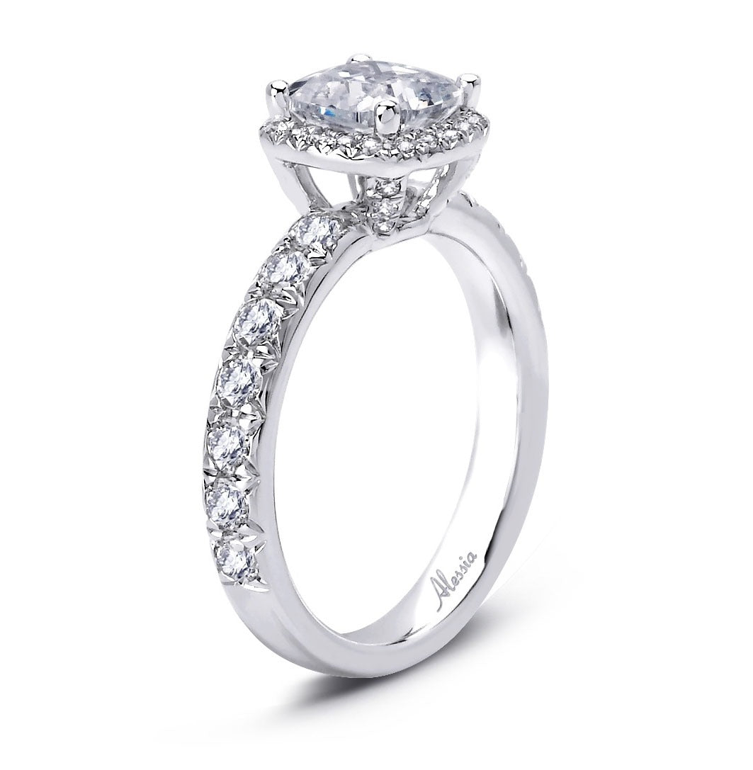 Cushion Cut Diamond Halo Engagement Ring - ACB021