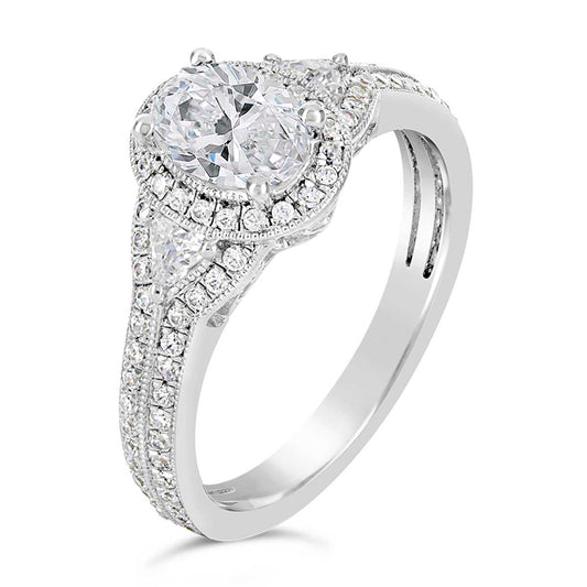 Oval Cut Diamond Halo Art Deco Engagement Ring - ACB022