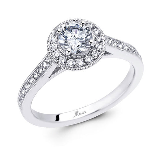 Round Brilliant Cut Diamond Halo Engagement Ring - ACB028