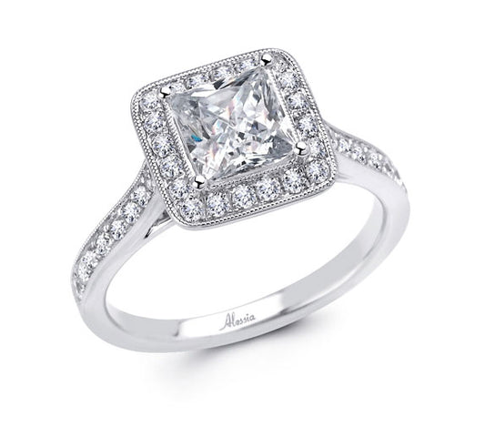 Princess Cut Diamond Halo Engagement Ring - ACB030