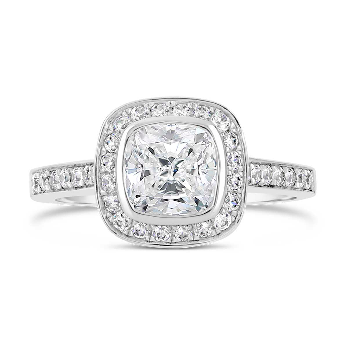 Cushion Cut Diamond Halo Engagement Ring - ACB032