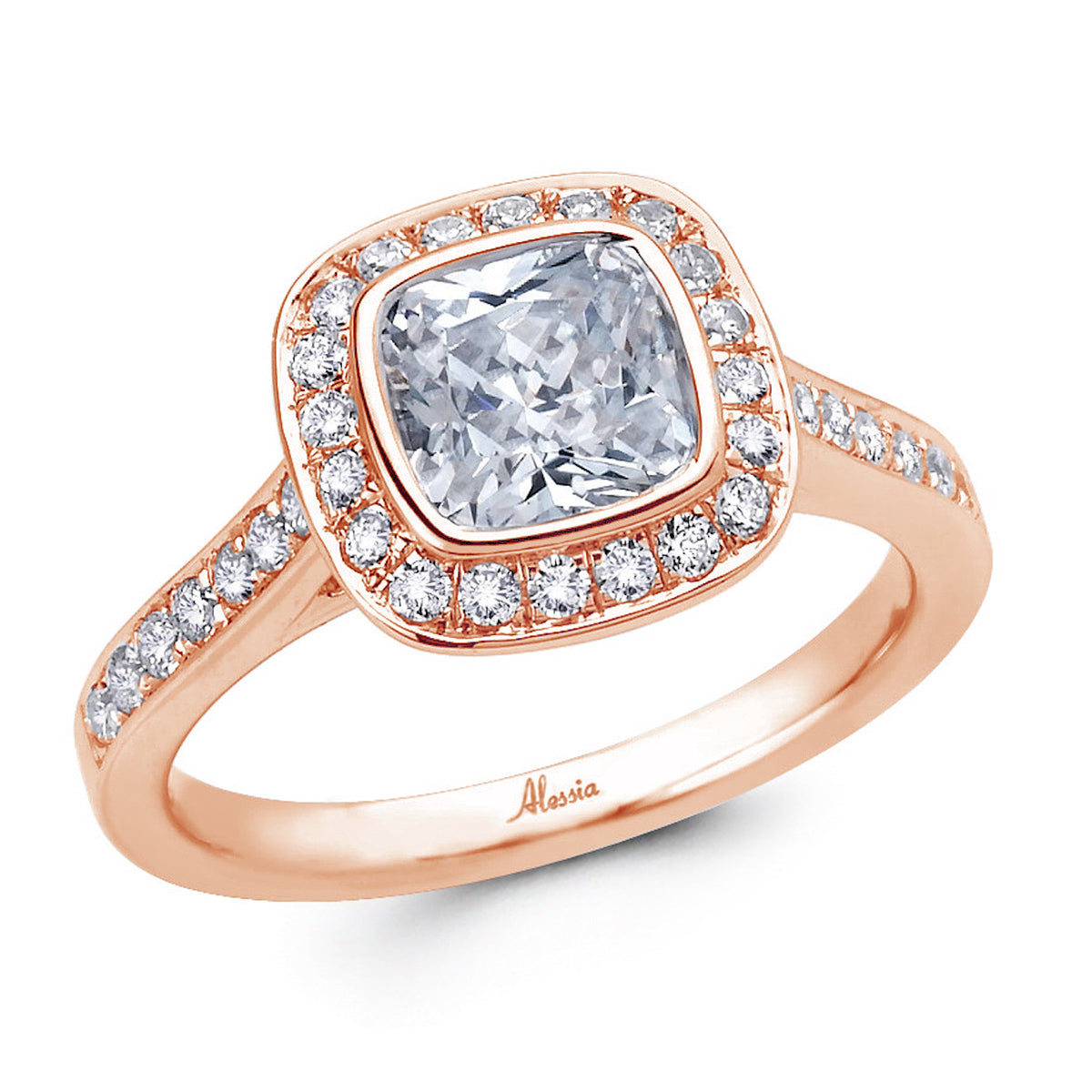 Cushion Cut Diamond Halo Engagement Ring - ACB032