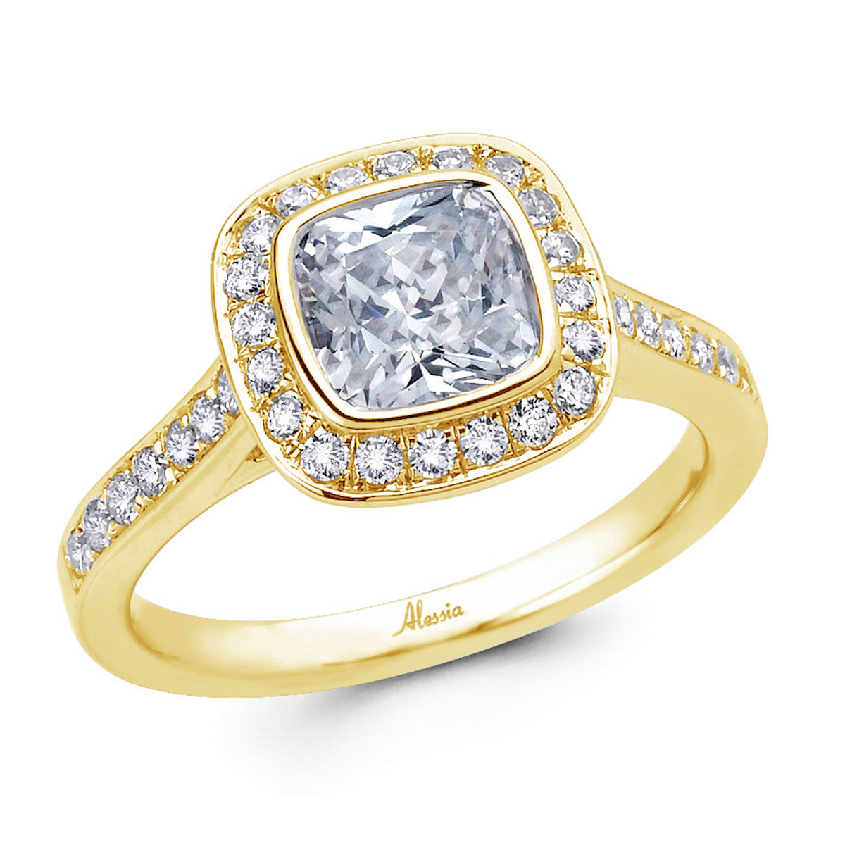 Cushion Cut Diamond Halo Engagement Ring - ACB032