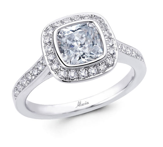 Cushion Cut Diamond Halo Engagement Ring - ACB032