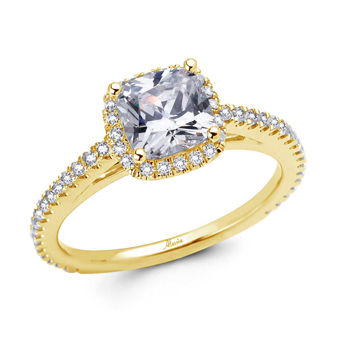 Cushion Cut Diamond Halo Engagement Ring - ACB035