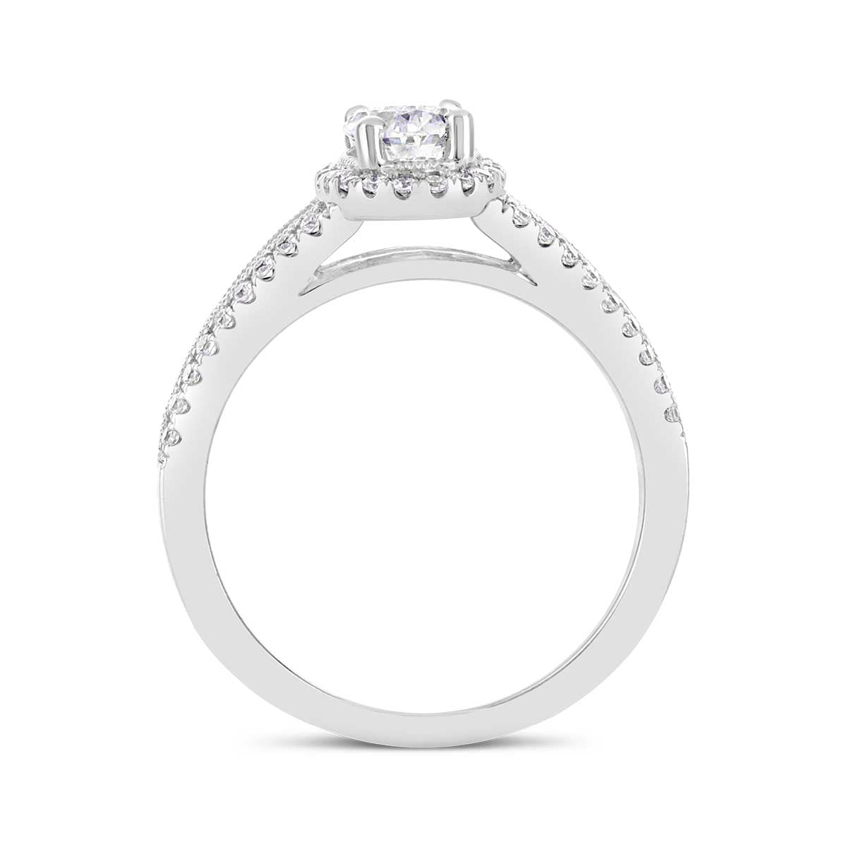 Oval Shape Diamond Halo Engagement Ring with Split Band - ACB041