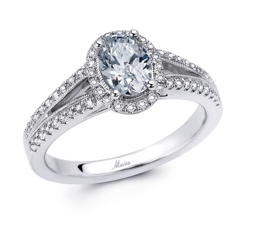 Oval Shape Diamond Halo Engagement Ring with Split Band - ACB041