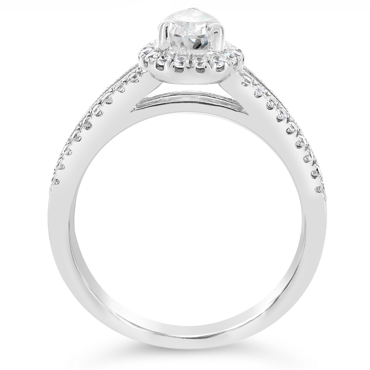 Pear Shape Diamond Halo Split Band Engagement Ring - ACB042