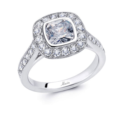 Cushion Cut Diamond Halo Engagement Ring - ACB045