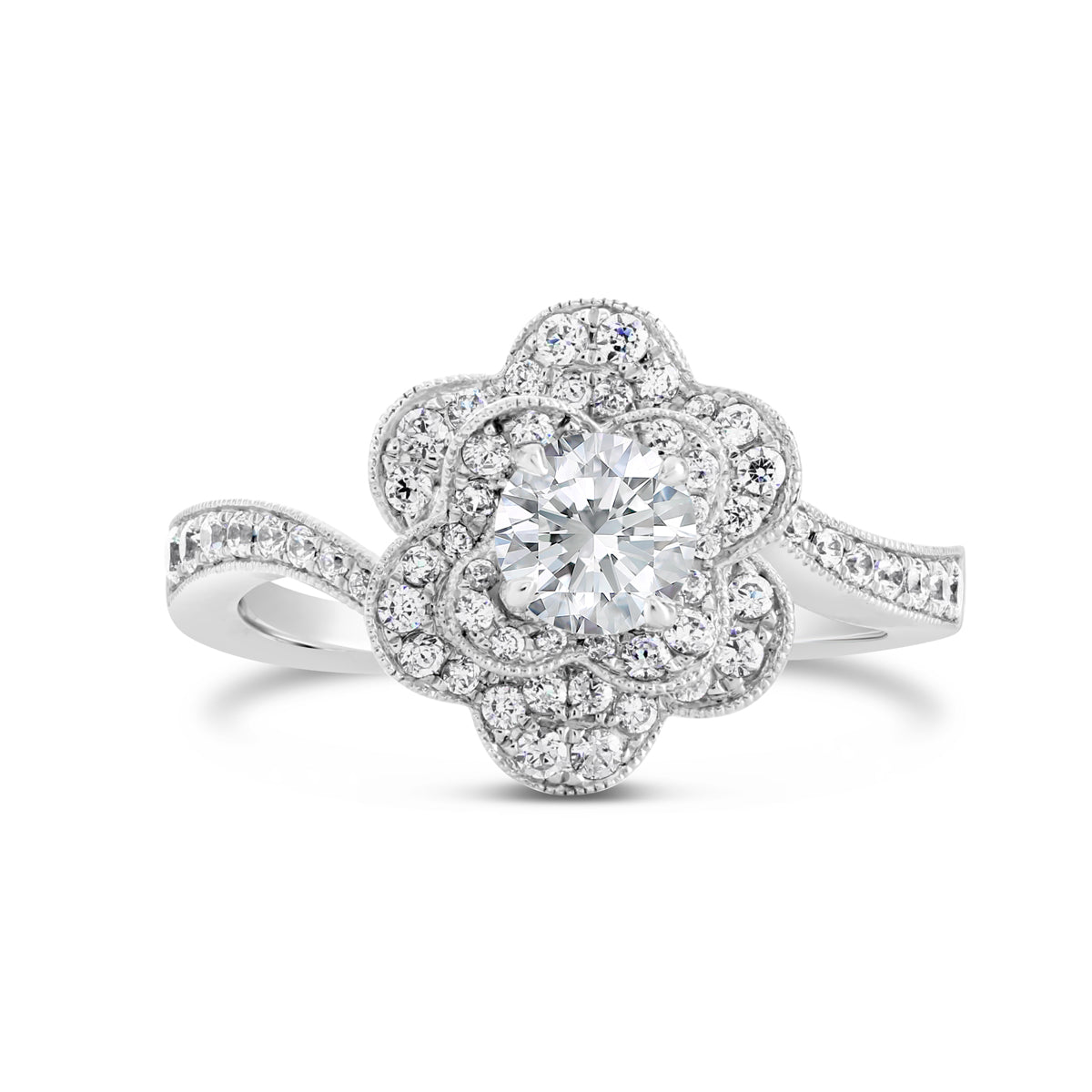 Twisting Flower Halo Diamond Engagement Ring - ACB108