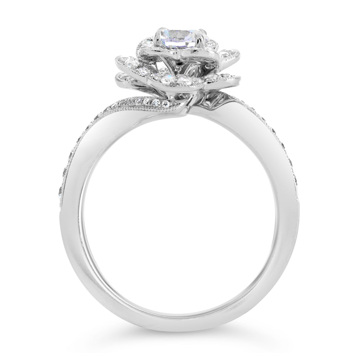 Twisting Flower Halo Diamond Engagement Ring - ACB108