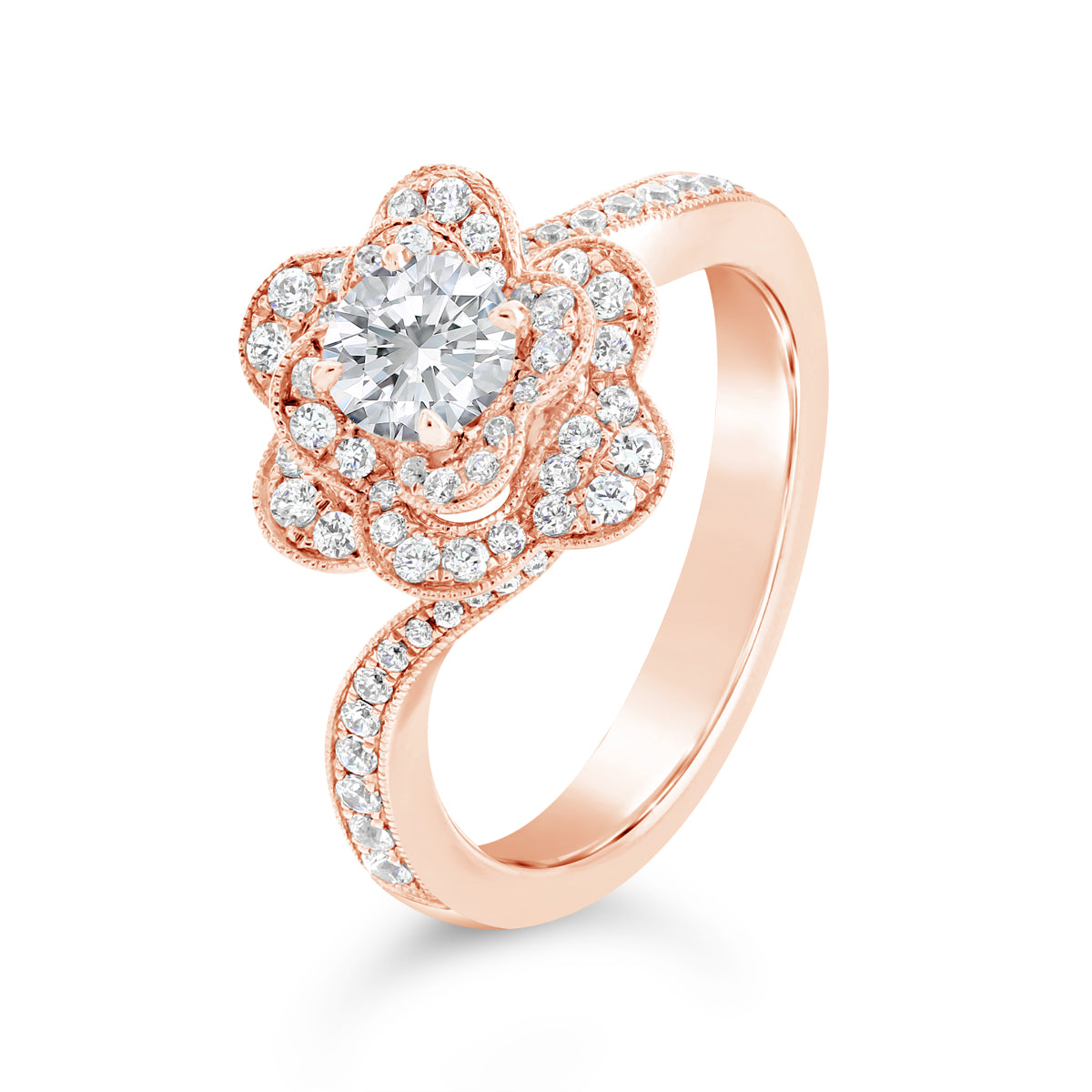 Twisting Flower Halo Diamond Engagement Ring - ACB108