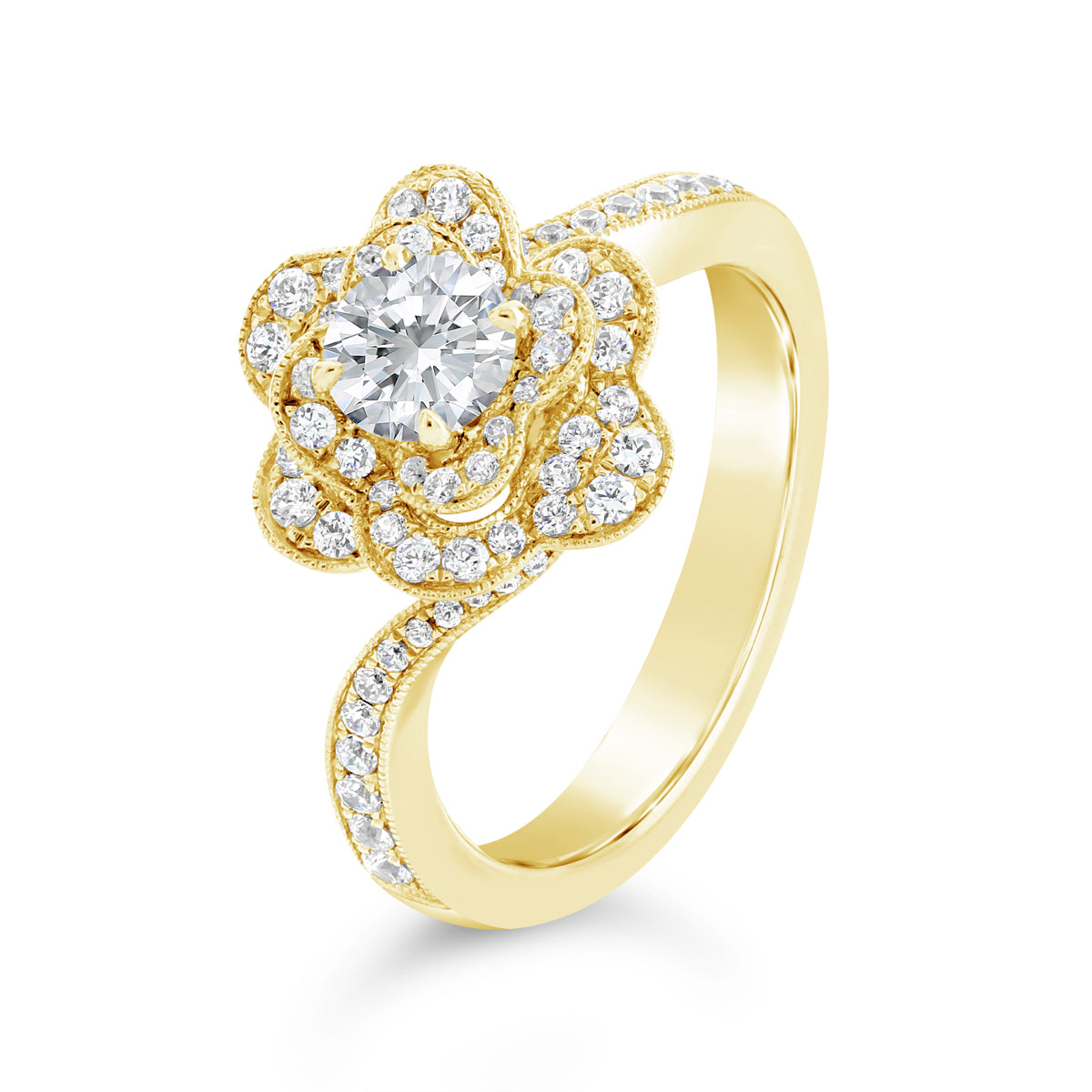 Twisting Flower Halo Diamond Engagement Ring - ACB108